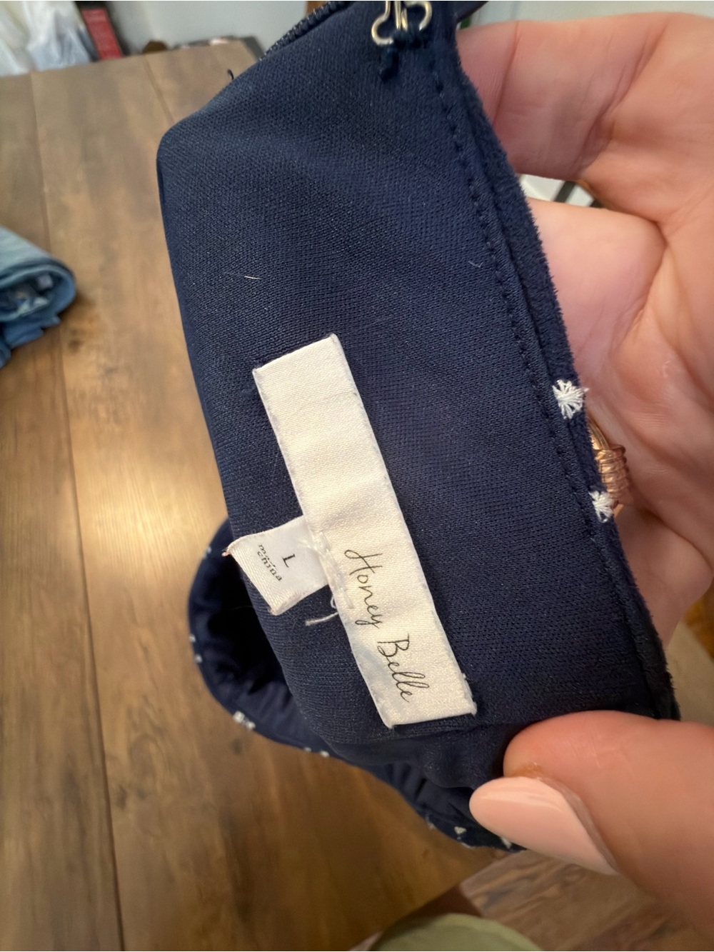 Honey Belle Navy Skirt with White Embroidered Stripes - Picture 3 of 4
